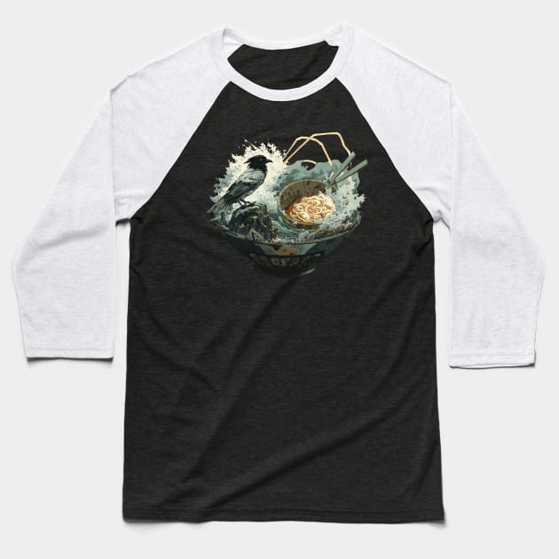 Yatagarasu, The Japanese Three Legged Crow - Ramen Baseball T-Shirt by HideTheInsanity